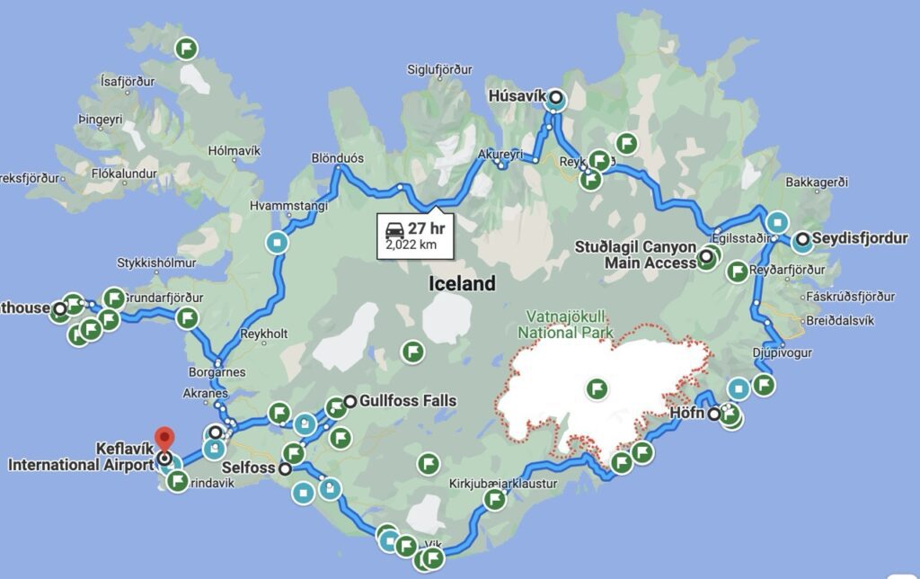 Our road trip route in Iceland